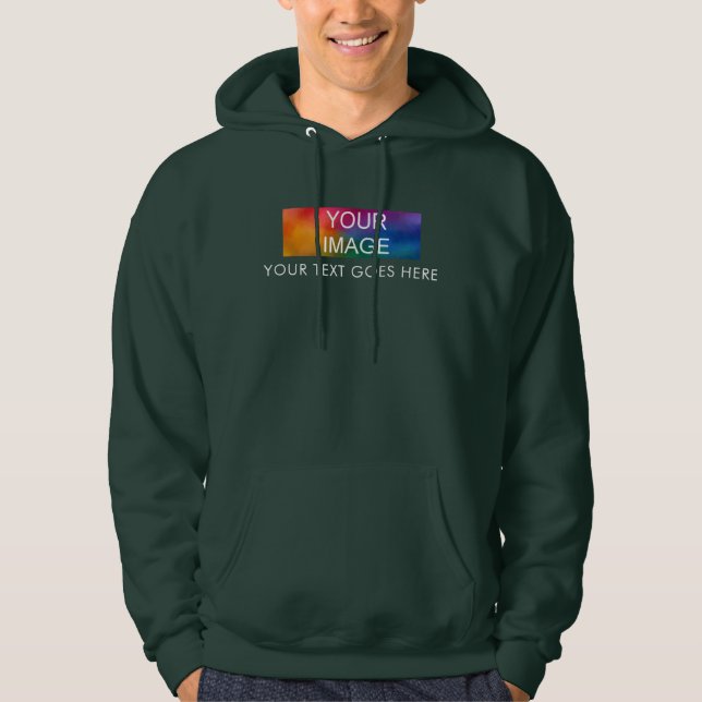 Mens Forest Green Hoodie Add Your Image Logo Text (Front)