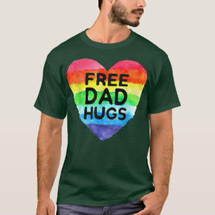Mens Free Dad Hugs Rainbow Heart Flag Gay LGBT Pr T-Shirt