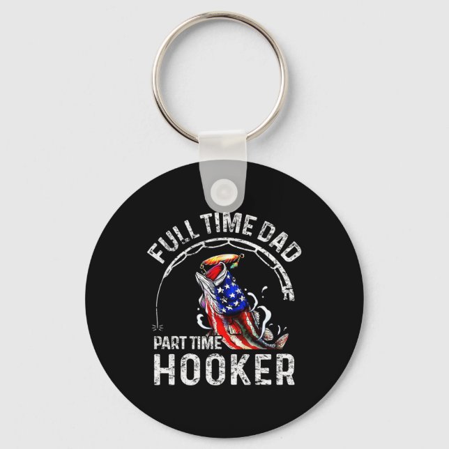 Mens Full Time Dad Part Time Funny Fishing Dad  Keychain (Front)