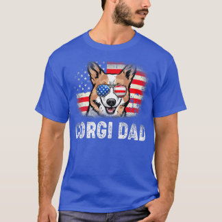 Mens Fun Corgi Dad American Flag Fathers Day1146 T-Shirt