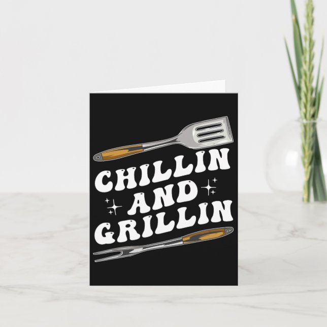 Mens Funny Bbq Chillin And Grillin  Card (Front)