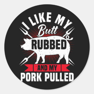 Mens Funny Bbq Grilling Pulled Pork Classic Round Sticker