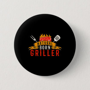 Mens Funny Bbq Natural Born Griller Retro Meat Smo 2 Inch Round Button