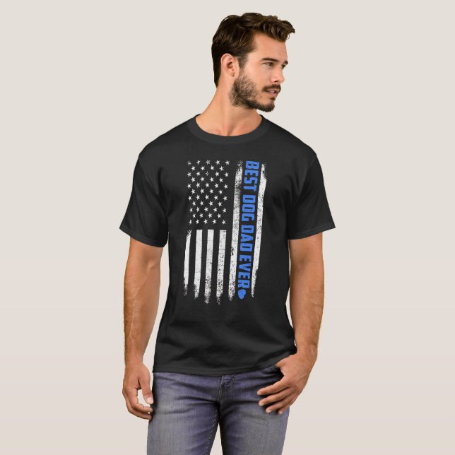 Mens Funny Best Dog Dad Ever t-shirt flag and dog (Front Full)