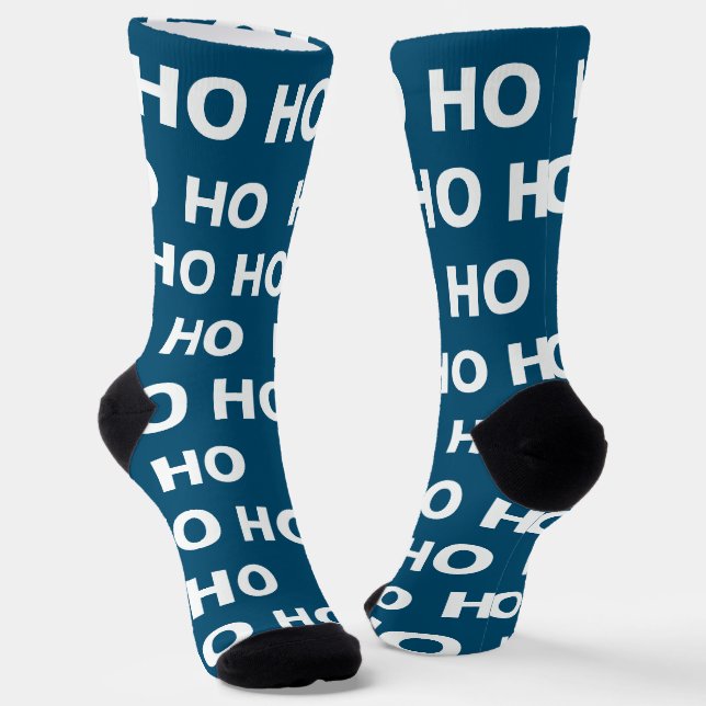Mens Funny Christmas Ho Ho Ho Blue Novelty Socks (Angled)