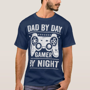 Mens Funny Dad By Day Gaming By Night Video Gamer  T-Shirt