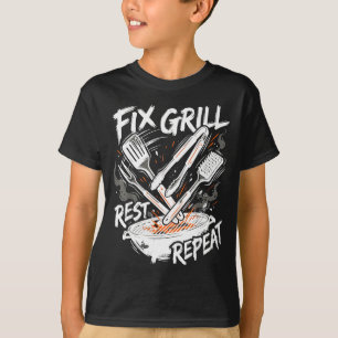 Mens Funny Dad Fix Grill Rest Repeat Mens Fathers T-Shirt