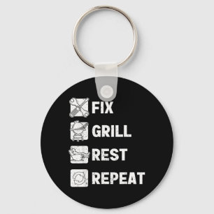 Mens Funny Dad Fix Grill Rest Repeat Mens Gifts Keychain