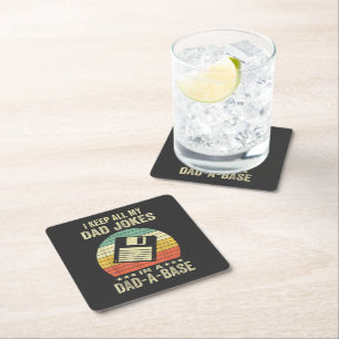 Mens Funny dad Jokes in dad-a-Base Square Paper Coaster