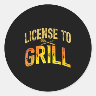 Mens Funny Dad Loves Bbq License To Grill Meat Smo Classic Round Sticker