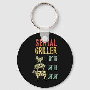 Mens Funny Dad Loves Bbq Serial Griller Grilling S Keychain