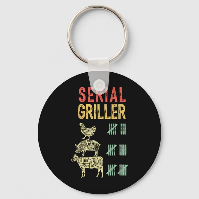 Mens Funny Dad Loves Bbq Serial Griller Grilling S Keychain (Front)