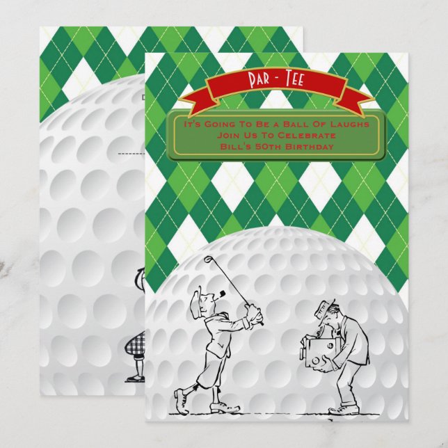 Men's Funny GOLF Birthday Invitations - Vintage (Front/Back)