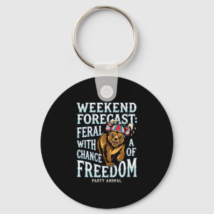 Mens funny grizzly bear patriotic summer freedom keychain