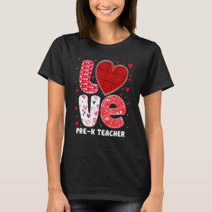 Mens Funny I Love My Pre K Teacher Hearts Valentin T-Shirt