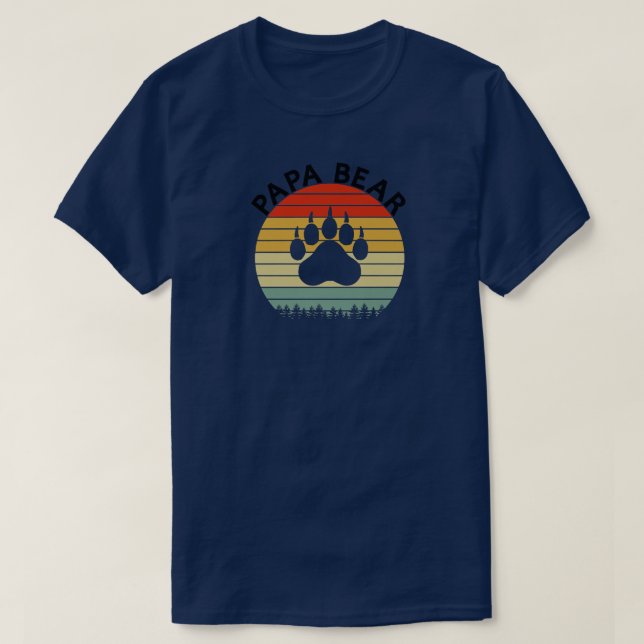 Mens Funny Papa Bear Paw Print Shirt Retro Sunset  (Design Front)