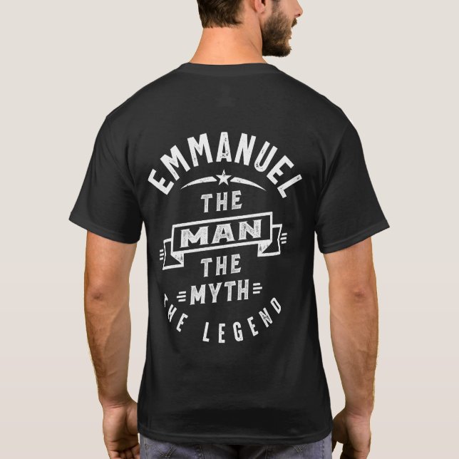 Mens Funny Personalized Name Emmanuel T-Shirt (Back)
