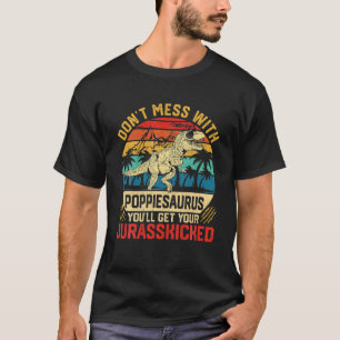 Mens Funny Poppie Dinosaurs Lover Dad Father's Day T-Shirt