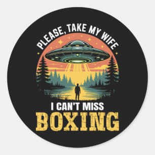 Mens Funny Ufo Boxing Joke Alien Abduction Retro  Classic Round Sticker