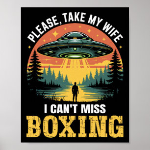 Mens Funny Ufo Boxing Joke Alien Abduction Retro Poster
