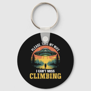 Mens Funny Ufo Climbing Joke Alien Abduction Retro Keychain