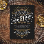 Mens Funny Whiskey 21st Birthday Invitation<br><div class="desc">Celebrate the big 2-1 with style and humour with this vintage whiskey label-inspired birthday design. The black, gold, and white typography is ornate and elegant, giving it a classic retro vintage feel. Perfect for man (or woman!) in your life who loves their scotch, spirits, bourbon, and other liquor drinks. Features...</div>