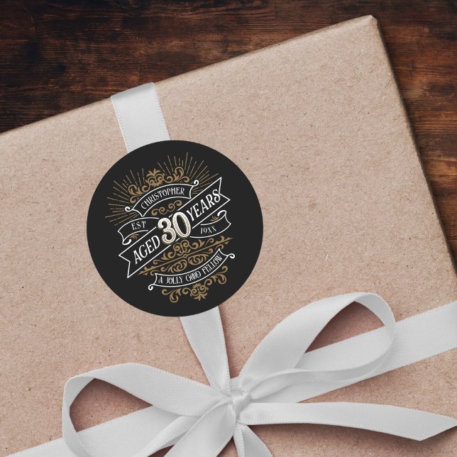 Mens Funny Whiskey 30th Birthday Classic Round Sticker (Creator Uploaded)