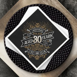 Mens Funny Whiskey 30th Birthday Napkin<br><div class="desc">Celebrate the big 3-0 with style and humour with this vintage whiskey label-inspired birthday design. The black, gold, and white typography is ornate and elegant, giving it a classic retro vintage feel. Perfect for man (or woman!) in your life who loves their scotch, spirits, bourbon, and other liquor drinks. Features...</div>