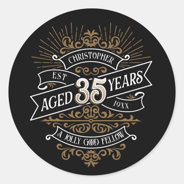 Mens Funny Whiskey 35th Birthday Classic Round Sticker (Front)