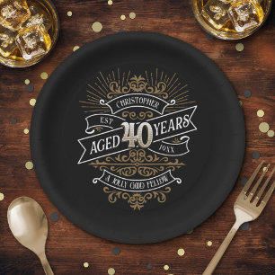 Mens Funny Whiskey 40th Birthday Paper Plate