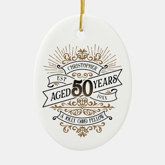 Mens Funny Whiskey 50th Birthday Ceramic Ornament (Front)