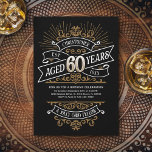 Mens Funny Whiskey 60th Birthday Invitation<br><div class="desc">Celebrate the big 6-0 with style and humour with this vintage whiskey label-inspired birthday design. The black, gold, and white typography is ornate and elegant, giving it a classic retro vintage feel. Perfect for man (or woman!) in your life who loves their scotch, spirits, bourbon, and other liquor drinks. Features...</div>