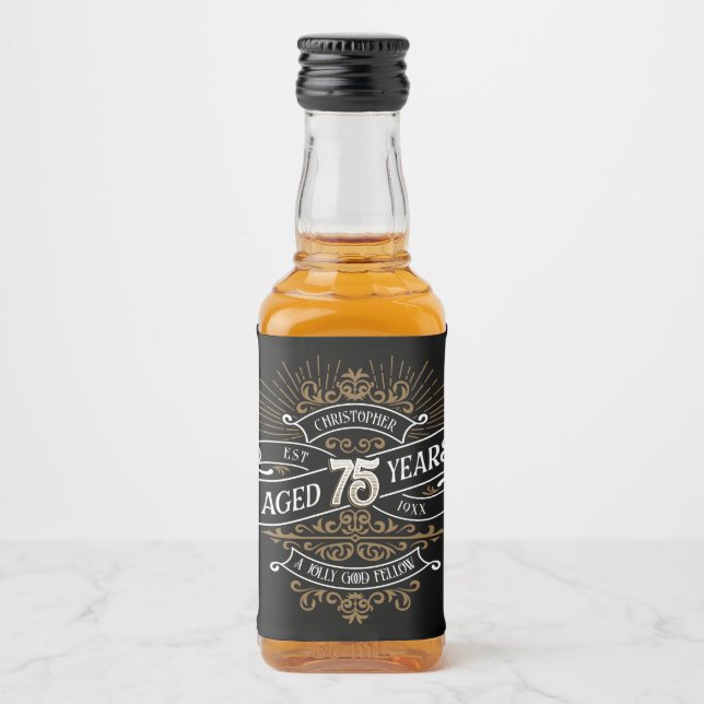 Mens Funny Whiskey 75th Birthday Liquor Bottle Label (Front)