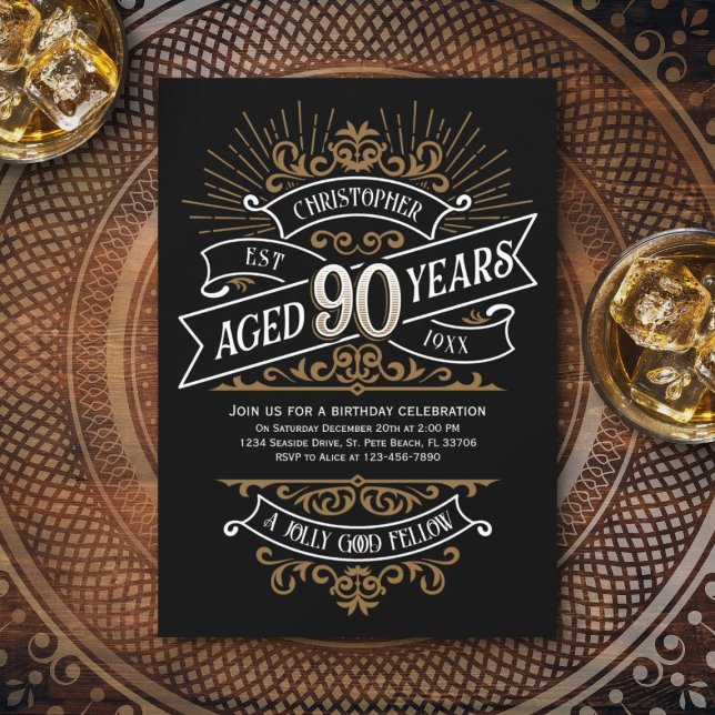 Mens Funny Whiskey 90th Birthday Invitation (Creator Uploaded)