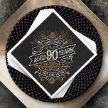 Mens Funny Whiskey 90th Birthday Napkin<br><div class="desc">Celebrate the big 9-0 with style and humour with this vintage whiskey label-inspired birthday design. The black, gold, and white typography is ornate and elegant, giving it a classic retro vintage feel. Perfect for man (or woman!) in your life who loves their scotch, spirits, bourbon, and other liquor drinks. Features...</div>