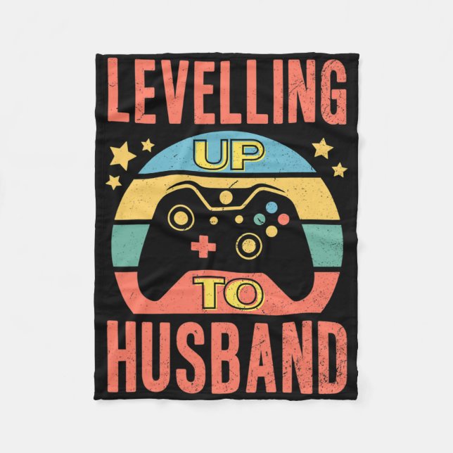 Mens Gamer Husband Levelling Up Wedding Engagement Fleece Blanket (Front)