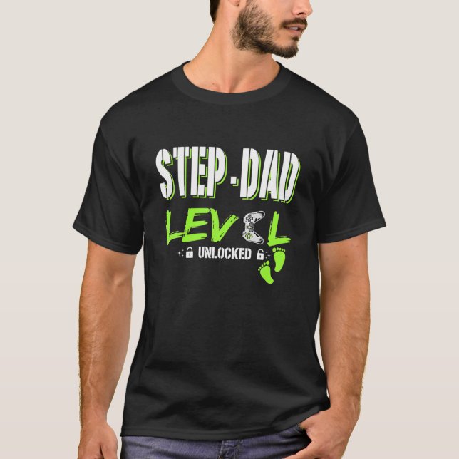 Mens Gaming Step-Dad Level Unlocked Gamer Levelled T-Shirt (Front)