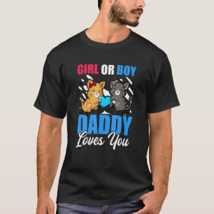 Mens Gender Reveal Daddy Love Eam Girl Boy Kitten  T-Shirt