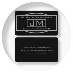 Men's Geometric Black & Grey Monogrammed Business  Card