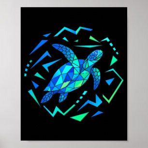 Mens geometric sea turtle with vibrant patterns poster