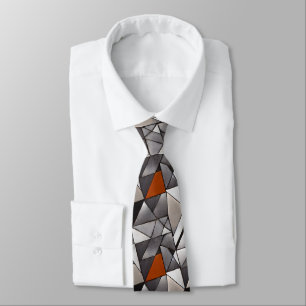 Men's Geometric Silver Grey and Copper Tie