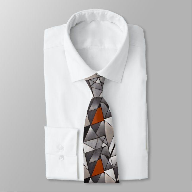 Men's Geometric Silver Grey and Copper Tie (Tied)