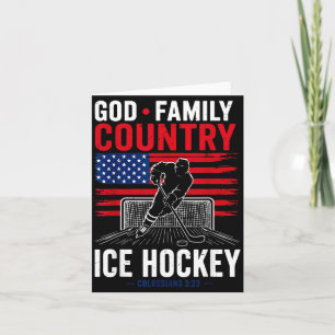 Mens god family country ice hockey patriotic card