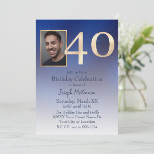 Men's Gold and Blue Gradient 40th Birthday Invitation