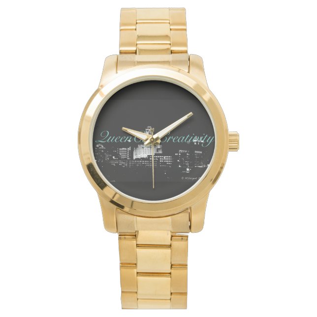 Men's Gold Wrist Watch by QueenCityCreativity. (Front)