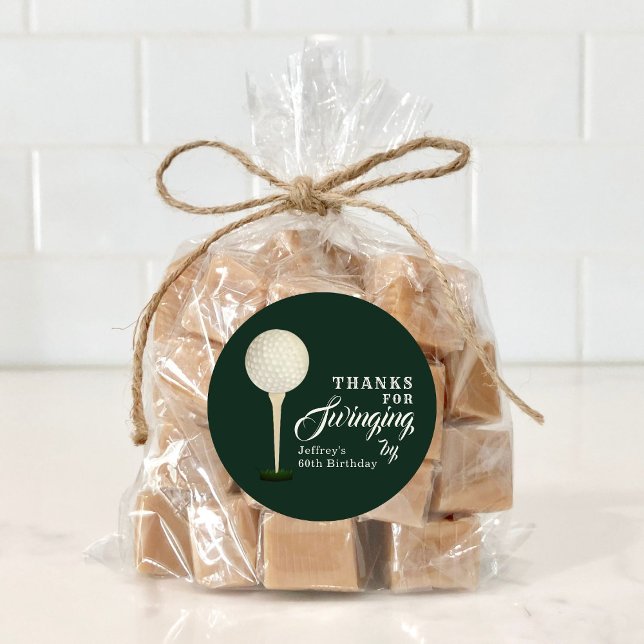 Men's Golf Milestone Birthday Party Thank You Classic Round Sticker (Creator Uploaded)