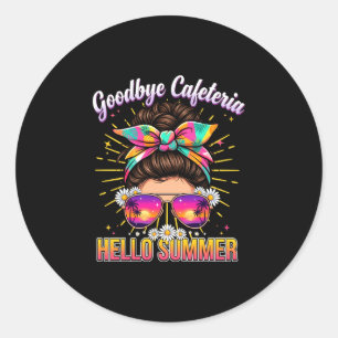 Mens goodbye cafeteria hello summer lunch lady classic round sticker
