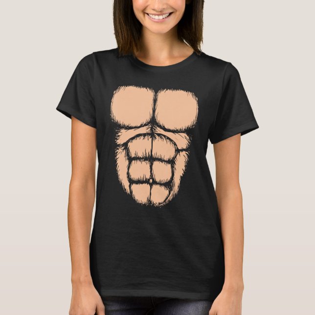 Mens Gorilla Chest Muscles Six Pack T-Shirt (Front)