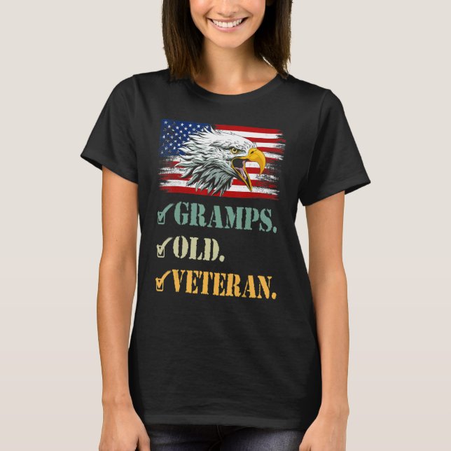 Mens Gramps Old Veteran American Eagle Flag Cool M T-Shirt (Front)