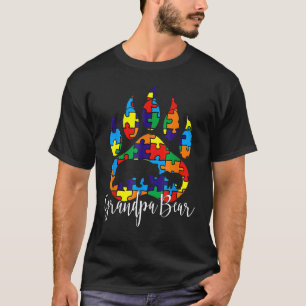 Mens Grandpa Bear Autism Awareness Paw Puzzle Pie T-Shirt